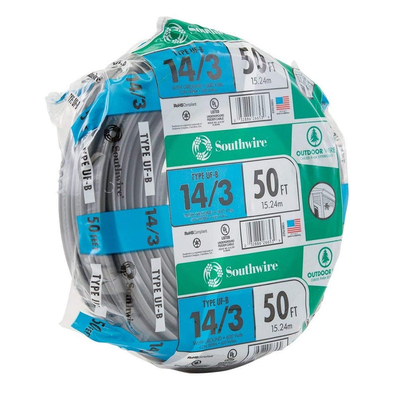 Southwire 14/3 UF-B Underground Feeder Cable â€“ 50 ft Copper Wire for Outdoor Direct Burial, Wet & Sunlight-Resistant, 600V Rated - Image 4